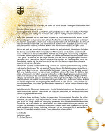 Grußwort zu Weihnachten und Neujahr 2025/2026